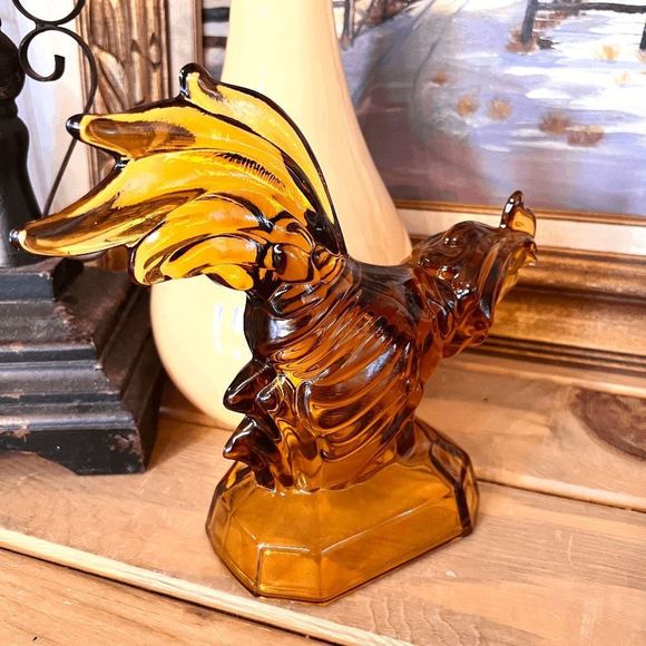 Vintage L.E. Smith Amber Roaster Heavy Glass Book End - Picture 2 of 6